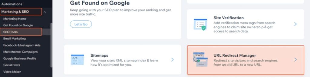 gestionnaire de redirection wix