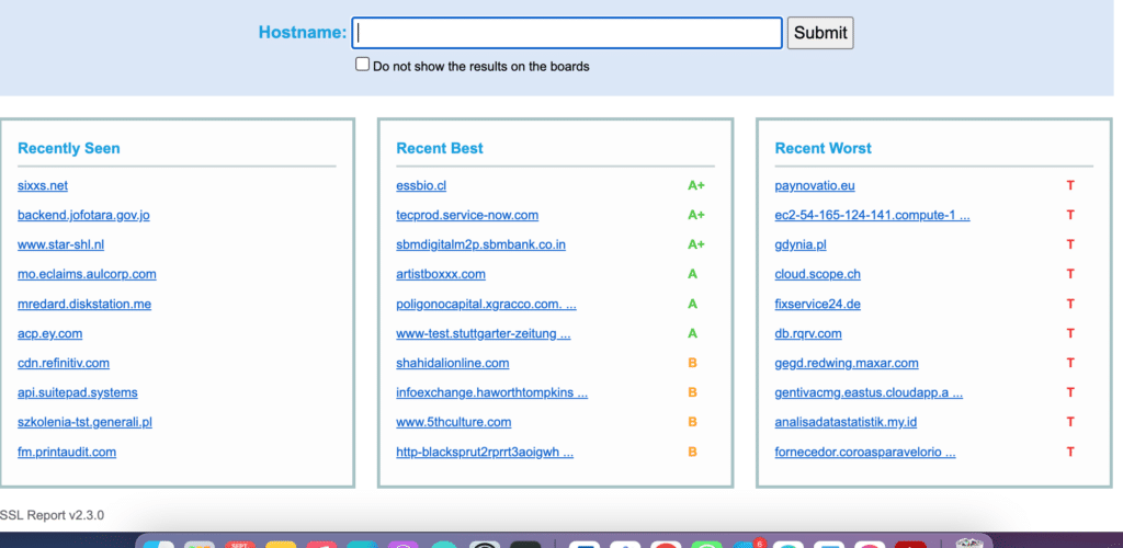 Des outils en ligne comme SSL Test de SSL Labs, permettent d’analyser en profondeur un site web et de fournir des informations détaillées sur son certificat SSL/TLS et eviter l’avertissement Site Non Sécurisé